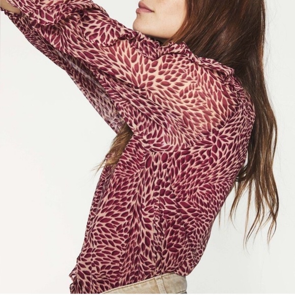 ba&sh Genn Ruffled Printed Crepon Blouse - Antique Rose - Picture 3 of 12